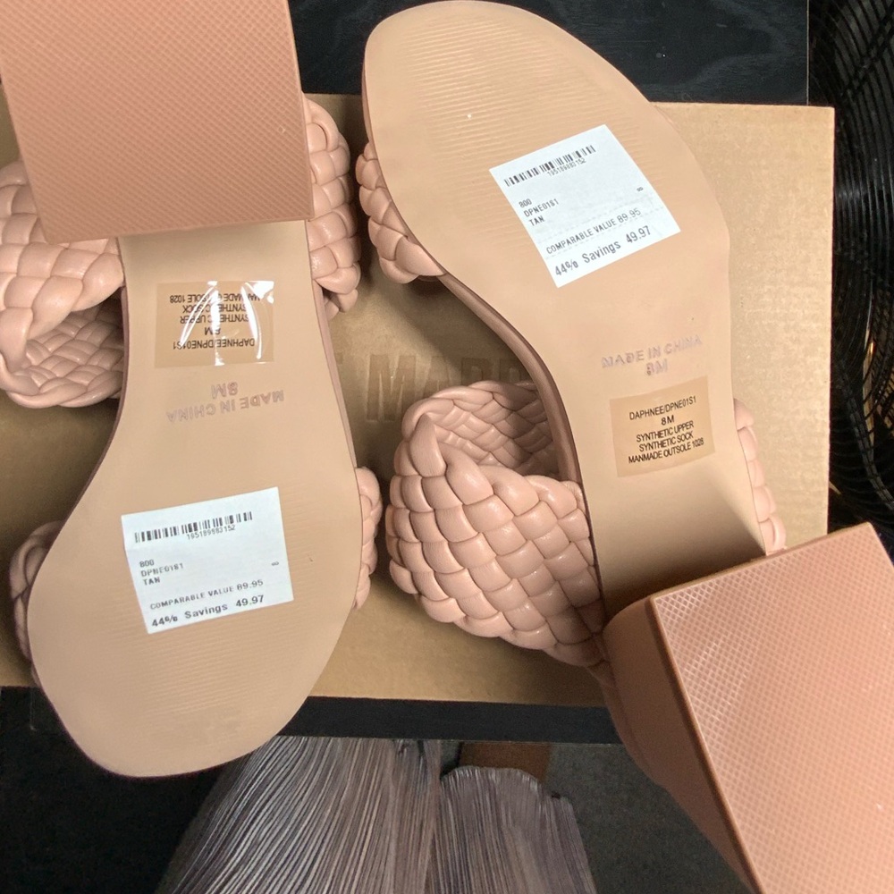 Block heel summer nude braided leather type sandals